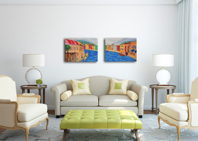 Painting – Italy Canal & Cafe